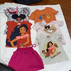 6 Colorful Kids' Graphic T-Shirts and Skirt Set